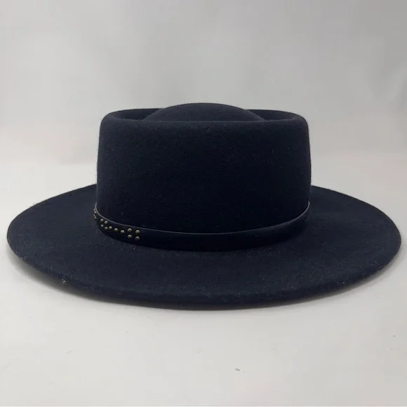 Black 100% Wool Wide Brim Hat – Classic Structured, Boho Western - Picture 5 of 9